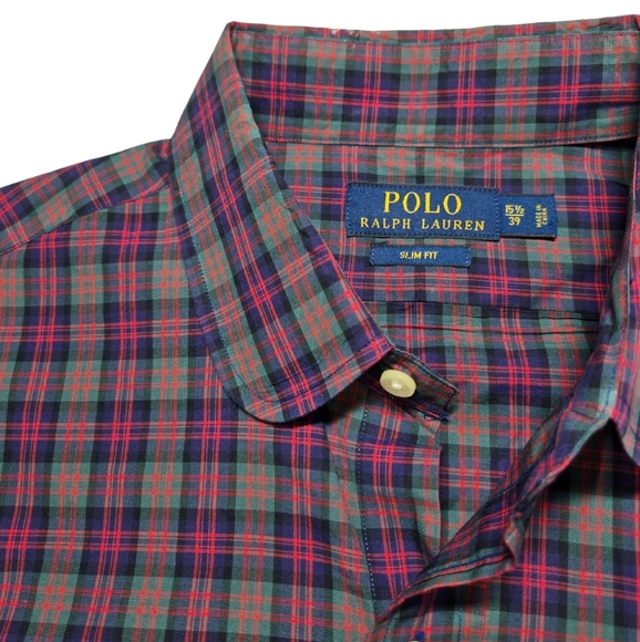 Polo‎ Ralph Lauren Men's 15.5/39 Slim Fit Multicolor Plaid Long Sleeve Shirt - Picture 5 of 8